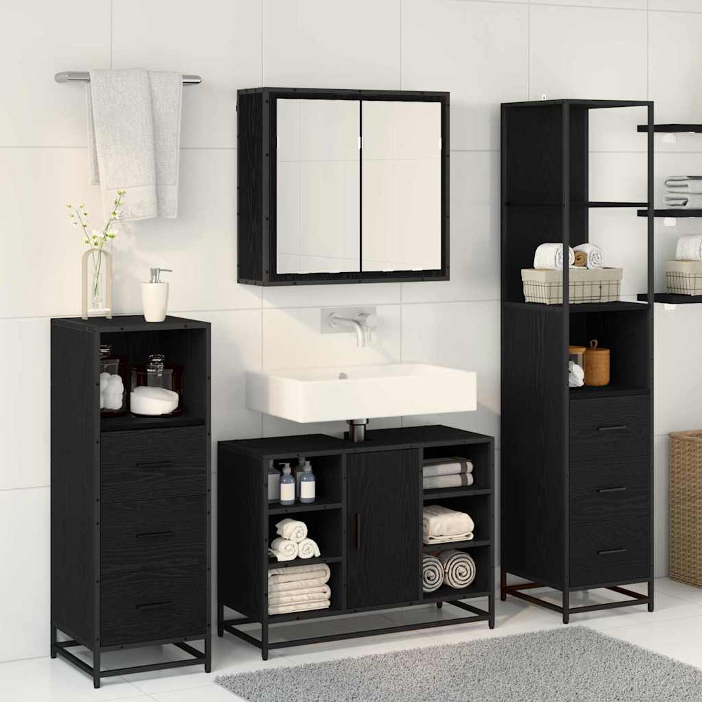 Bathroom Furniture Set 3 pcs Black Oak Engineered Wood