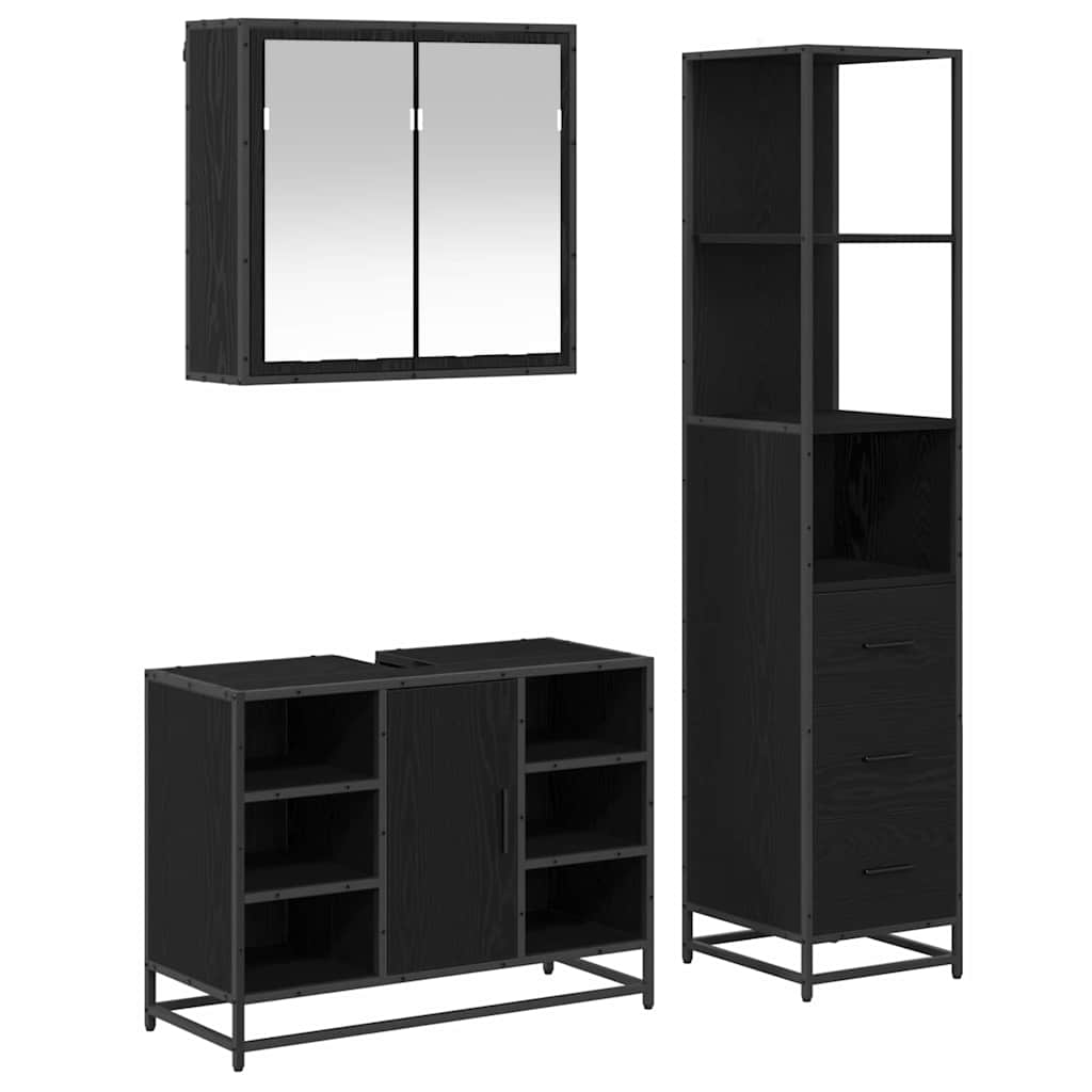 Bathroom Furniture Set 3 pcs Black Oak Engineered Wood