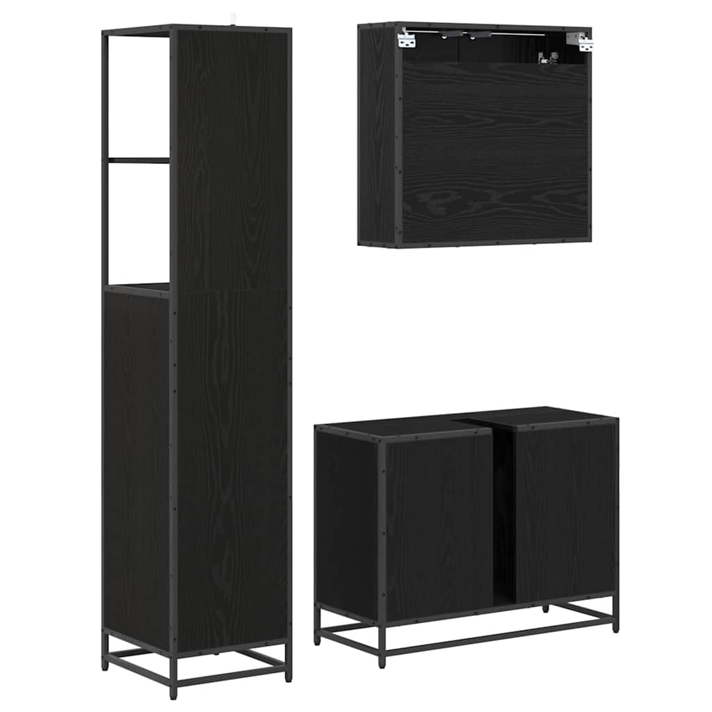 Bathroom Furniture Set 3 pcs Black Oak Engineered Wood