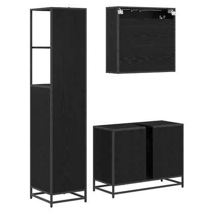 Bathroom Furniture Set 3 pcs Black Oak Engineered Wood