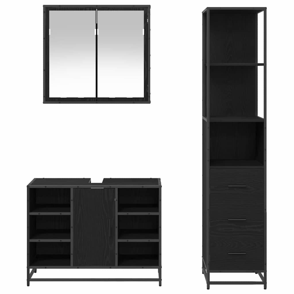 Bathroom Furniture Set 3 pcs Black Oak Engineered Wood