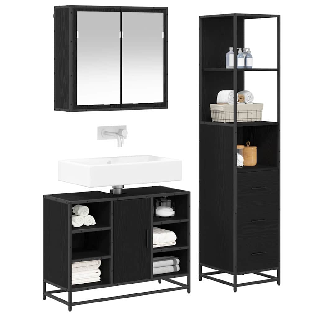 Bathroom Furniture Set 3 pcs Black Oak Engineered Wood