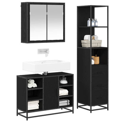 Bathroom Furniture Set 3 pcs Black Oak Engineered Wood