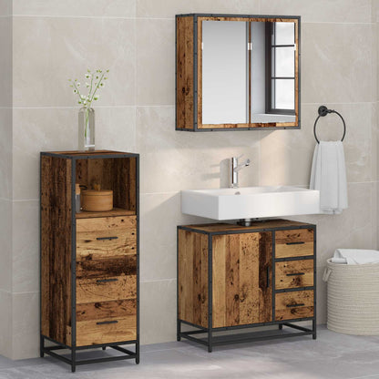 Bathroom Furniture Set with Door 3 pcs Old Wood Engineered Wood