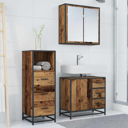 Bathroom Furniture Set with Door 3 pcs Old Wood Engineered Wood