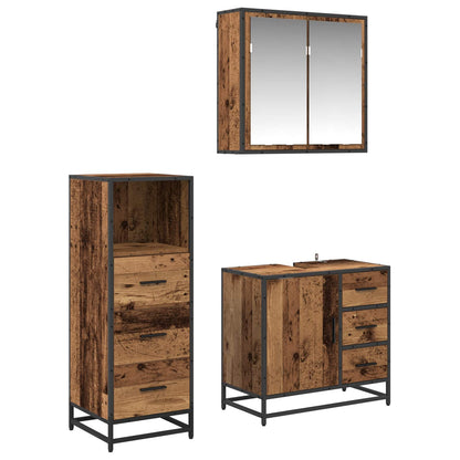 Bathroom Furniture Set with Door 3 pcs Old Wood Engineered Wood