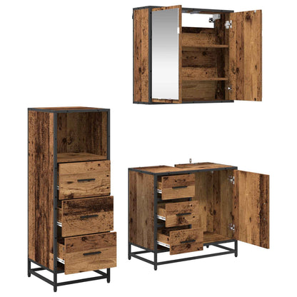 Bathroom Furniture Set with Door 3 pcs Old Wood Engineered Wood
