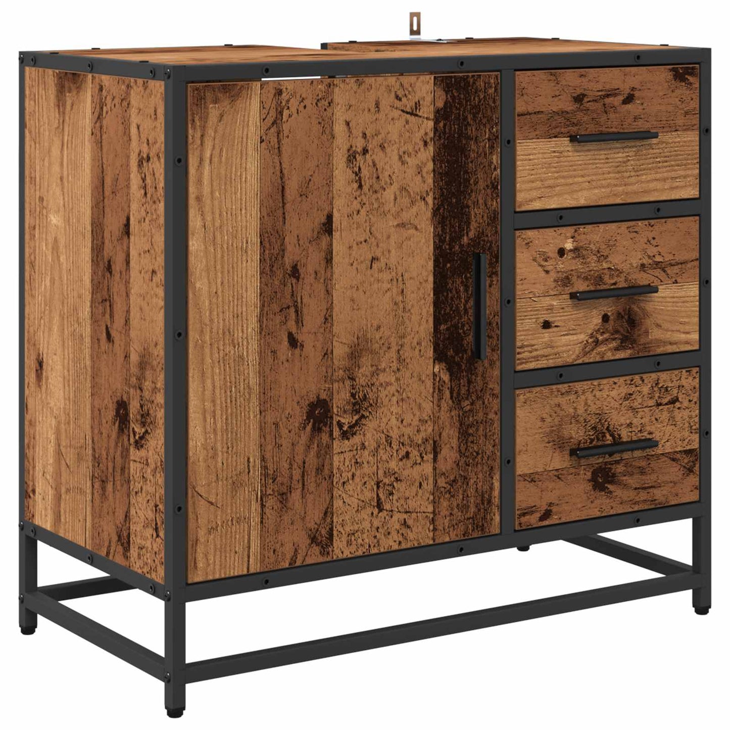 Bathroom Furniture Set with Door 3 pcs Old Wood Engineered Wood