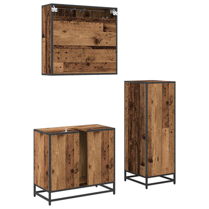 Bathroom Furniture Set with Door 3 pcs Old Wood Engineered Wood