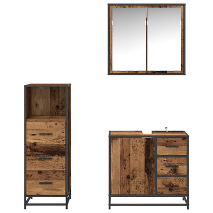 Bathroom Furniture Set with Door 3 pcs Old Wood Engineered Wood