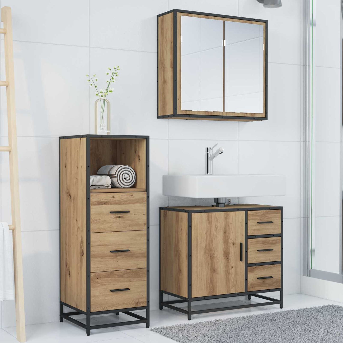 Bathroom Furniture Set 3 pcs Artisan Oak Engineered Wood
