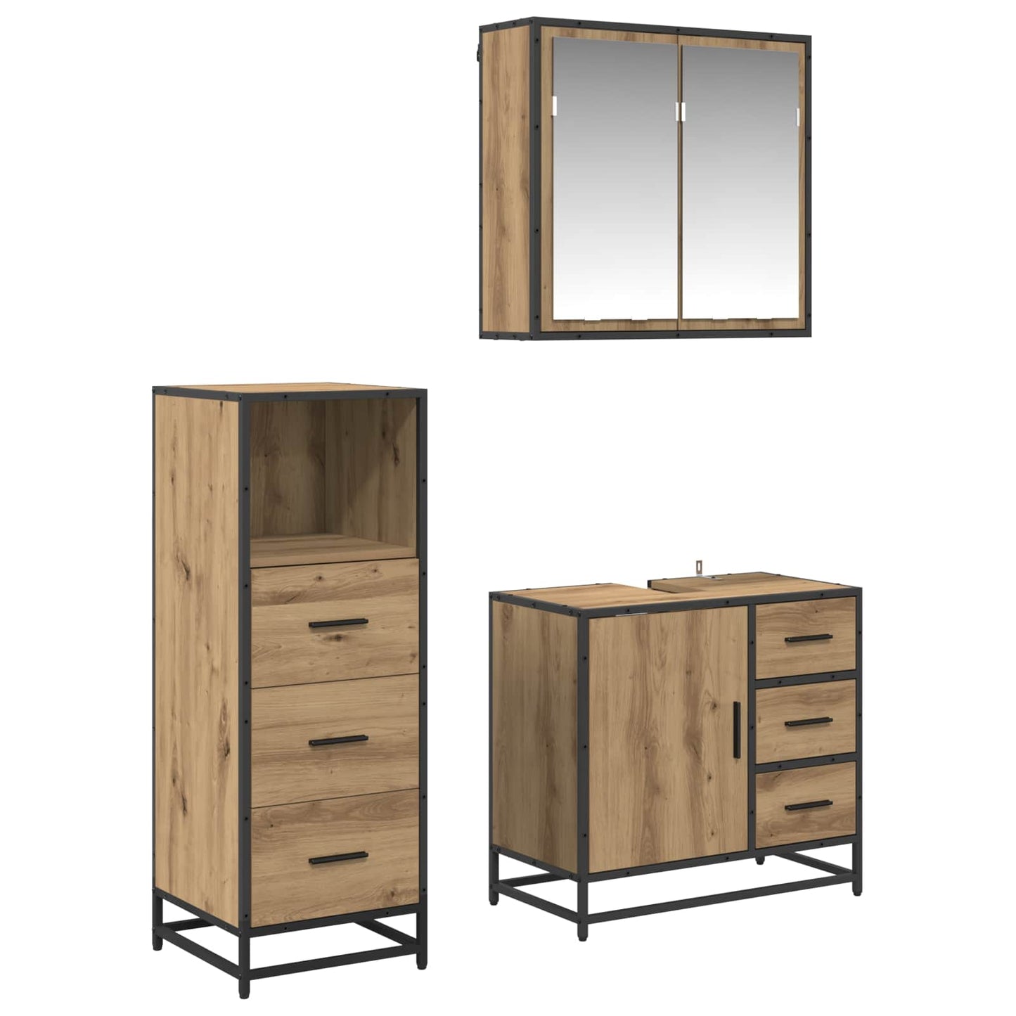 Bathroom Furniture Set 3 pcs Artisan Oak Engineered Wood