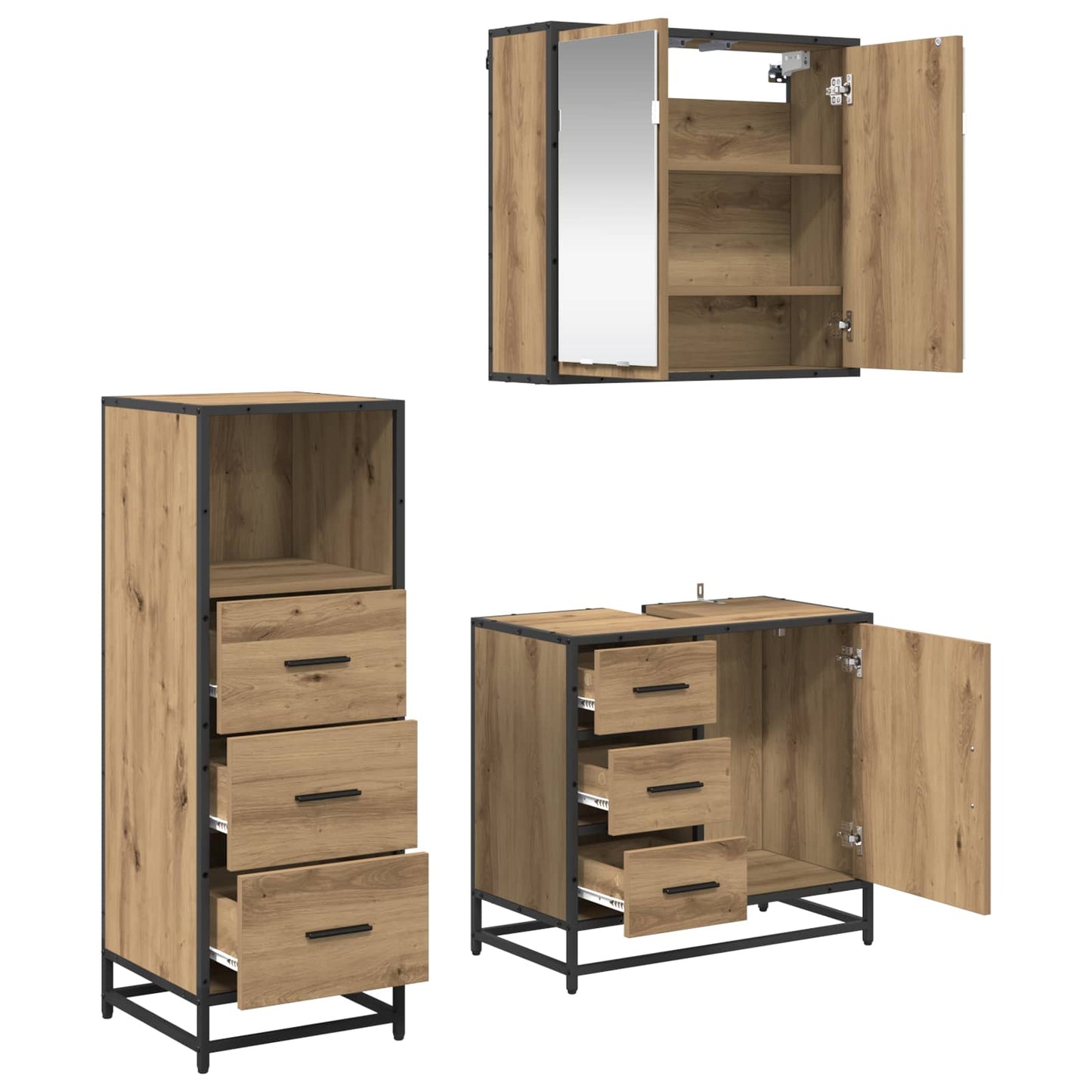 Bathroom Furniture Set 3 pcs Artisan Oak Engineered Wood