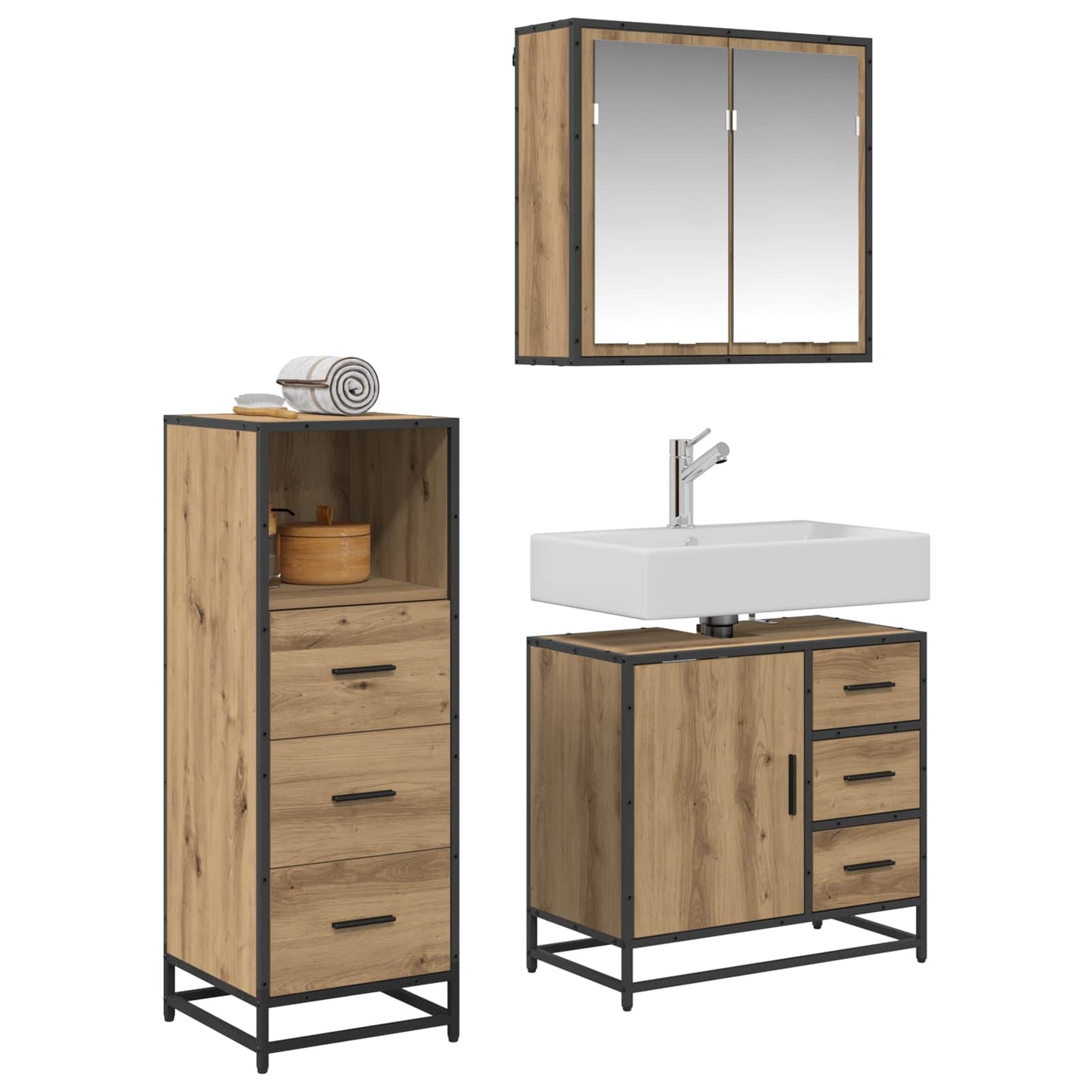 Bathroom Furniture Set 3 pcs Artisan Oak Engineered Wood