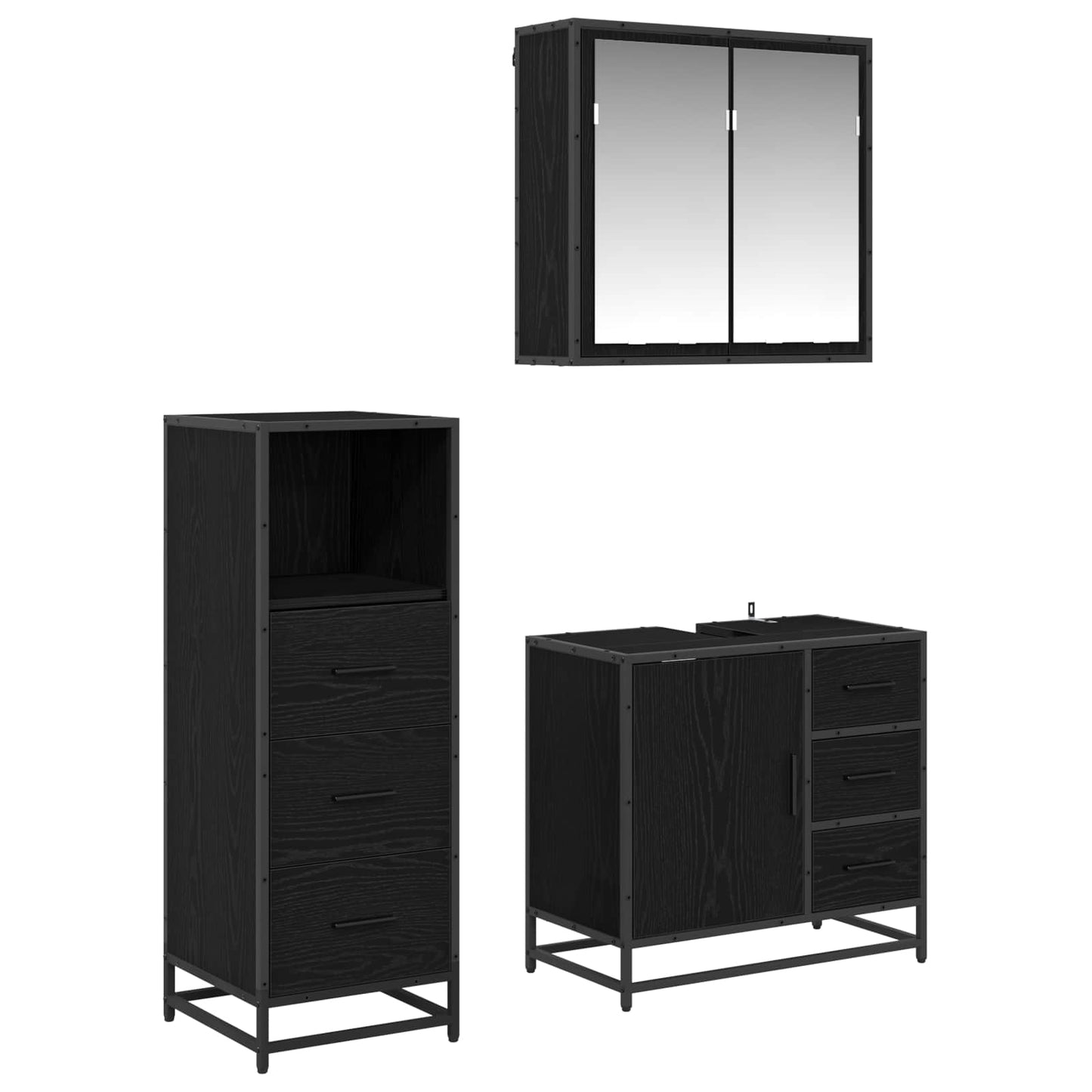 Bathroom Furniture Set 3 pcs Black Oak Engineered Wood