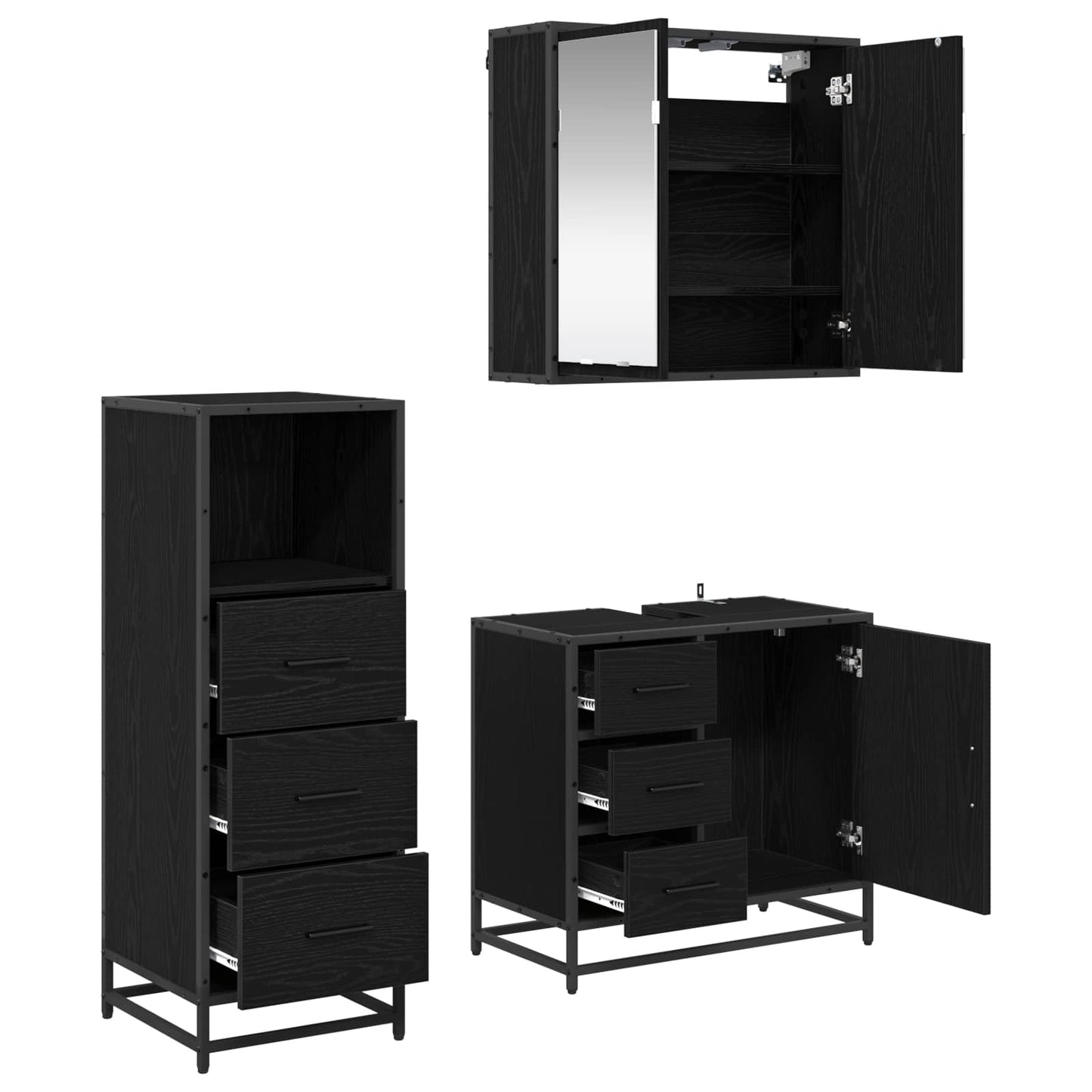 Bathroom Furniture Set 3 pcs Black Oak Engineered Wood