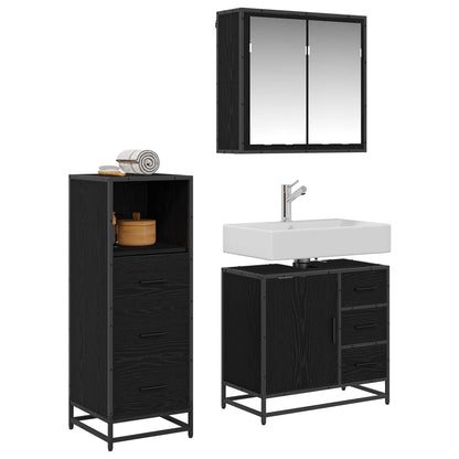 Bathroom Furniture Set 3 pcs Black Oak Engineered Wood
