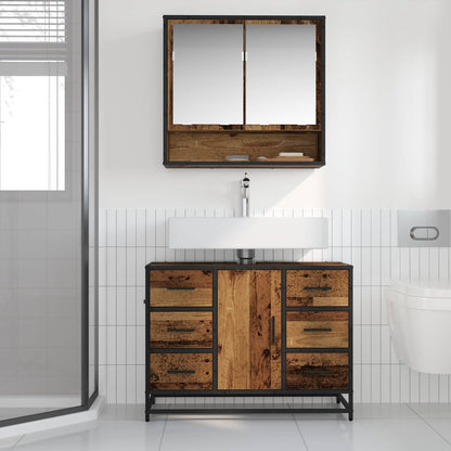Bathroom Furniture Set with Door 2 pcs Old Wood Engineered Wood
