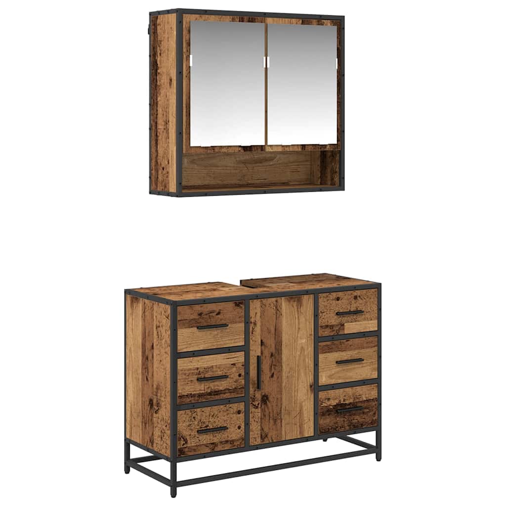 Bathroom Furniture Set with Door 2 pcs Old Wood Engineered Wood