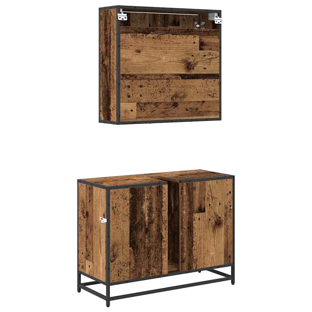Bathroom Furniture Set with Door 2 pcs Old Wood Engineered Wood