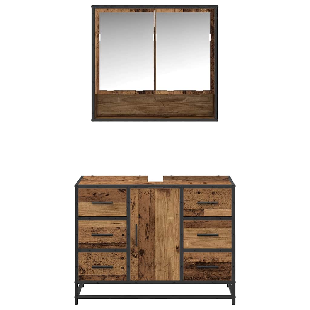 Bathroom Furniture Set with Door 2 pcs Old Wood Engineered Wood