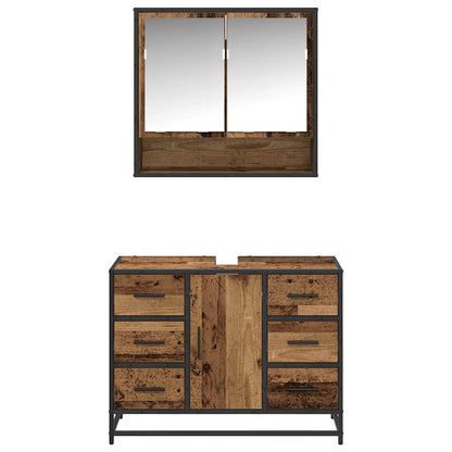 Bathroom Furniture Set with Door 2 pcs Old Wood Engineered Wood