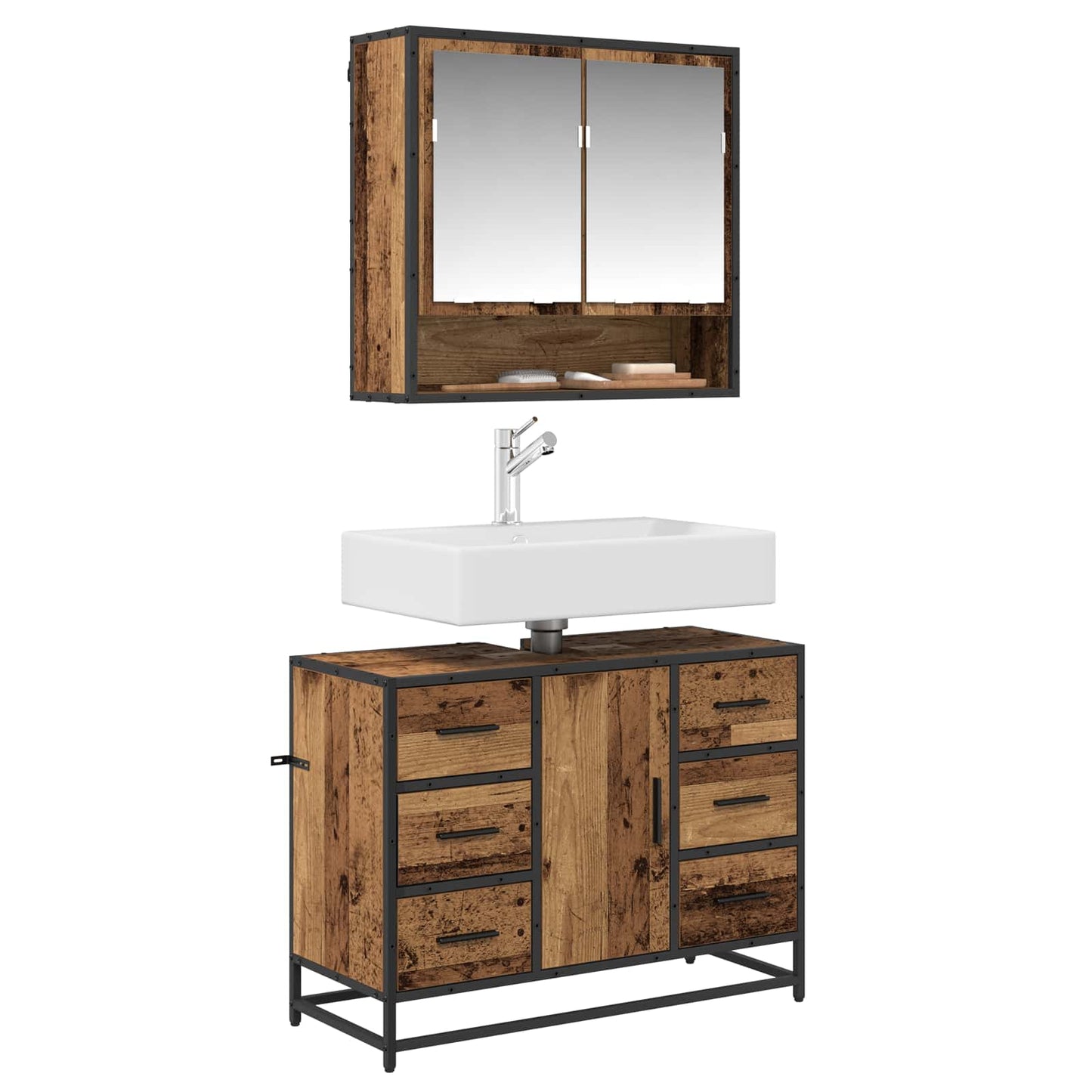 Bathroom Furniture Set with Door 2 pcs Old Wood Engineered Wood