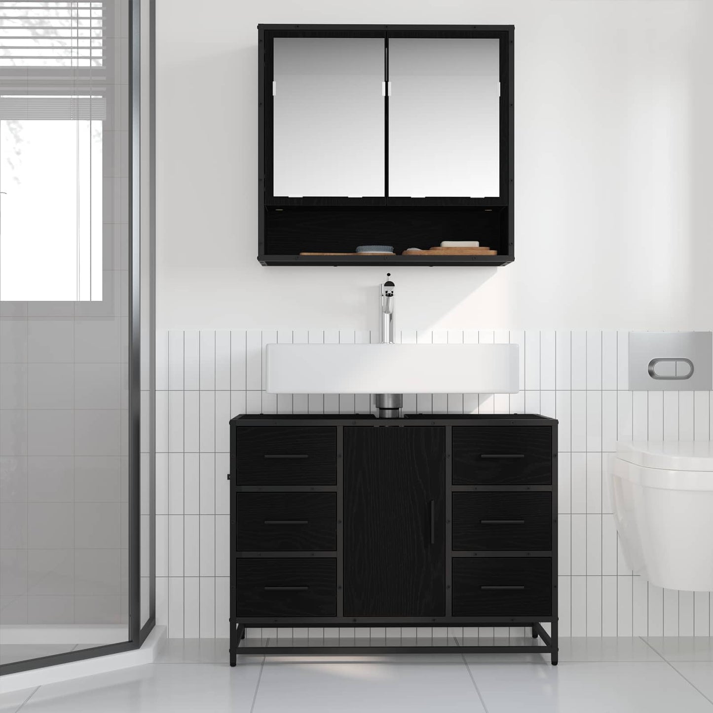 Bathroom Furniture Set 2 pcs Black Oak Engineered Wood