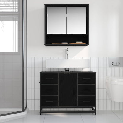 Bathroom Furniture Set 2 pcs Black Oak Engineered Wood