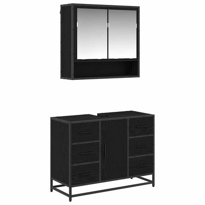 Bathroom Furniture Set 2 pcs Black Oak Engineered Wood
