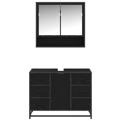 Bathroom Furniture Set 2 pcs Black Oak Engineered Wood