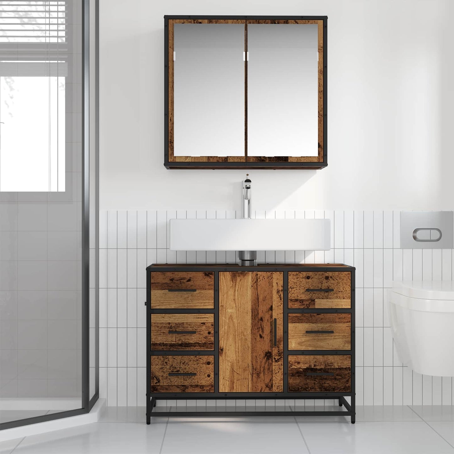 Bathroom Furniture Set with Door 2 pcs Old Wood Engineered Wood