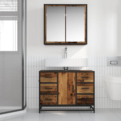Bathroom Furniture Set with Door 2 pcs Old Wood Engineered Wood