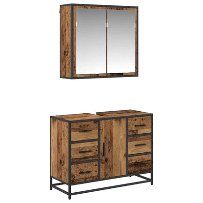 Bathroom Furniture Set with Door 2 pcs Old Wood Engineered Wood