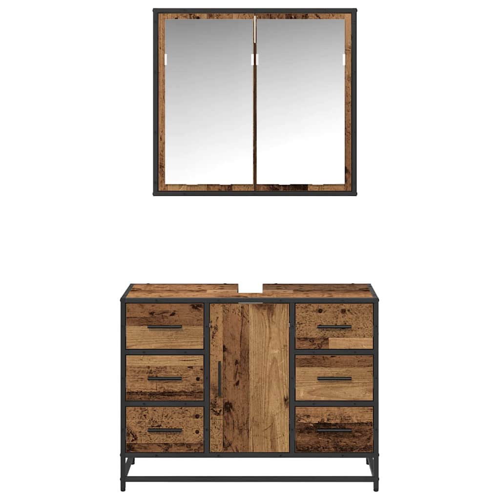 Bathroom Furniture Set with Door 2 pcs Old Wood Engineered Wood