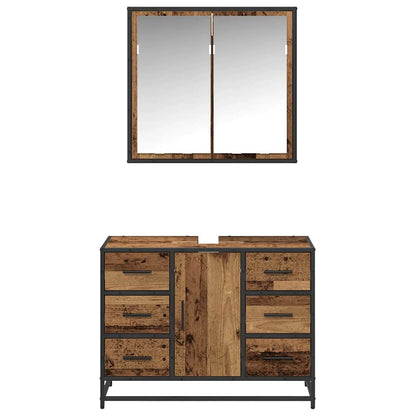 Bathroom Furniture Set with Door 2 pcs Old Wood Engineered Wood