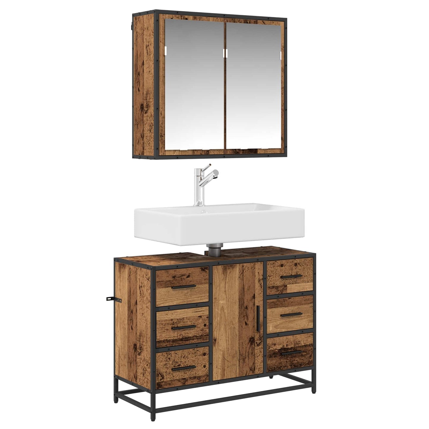Bathroom Furniture Set with Door 2 pcs Old Wood Engineered Wood