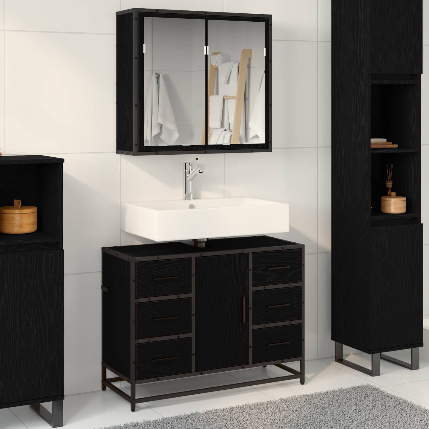 Bathroom Furniture Set 2 pcs Black Oak Engineered Wood