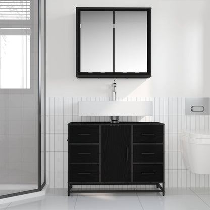 Bathroom Furniture Set 2 pcs Black Oak Engineered Wood