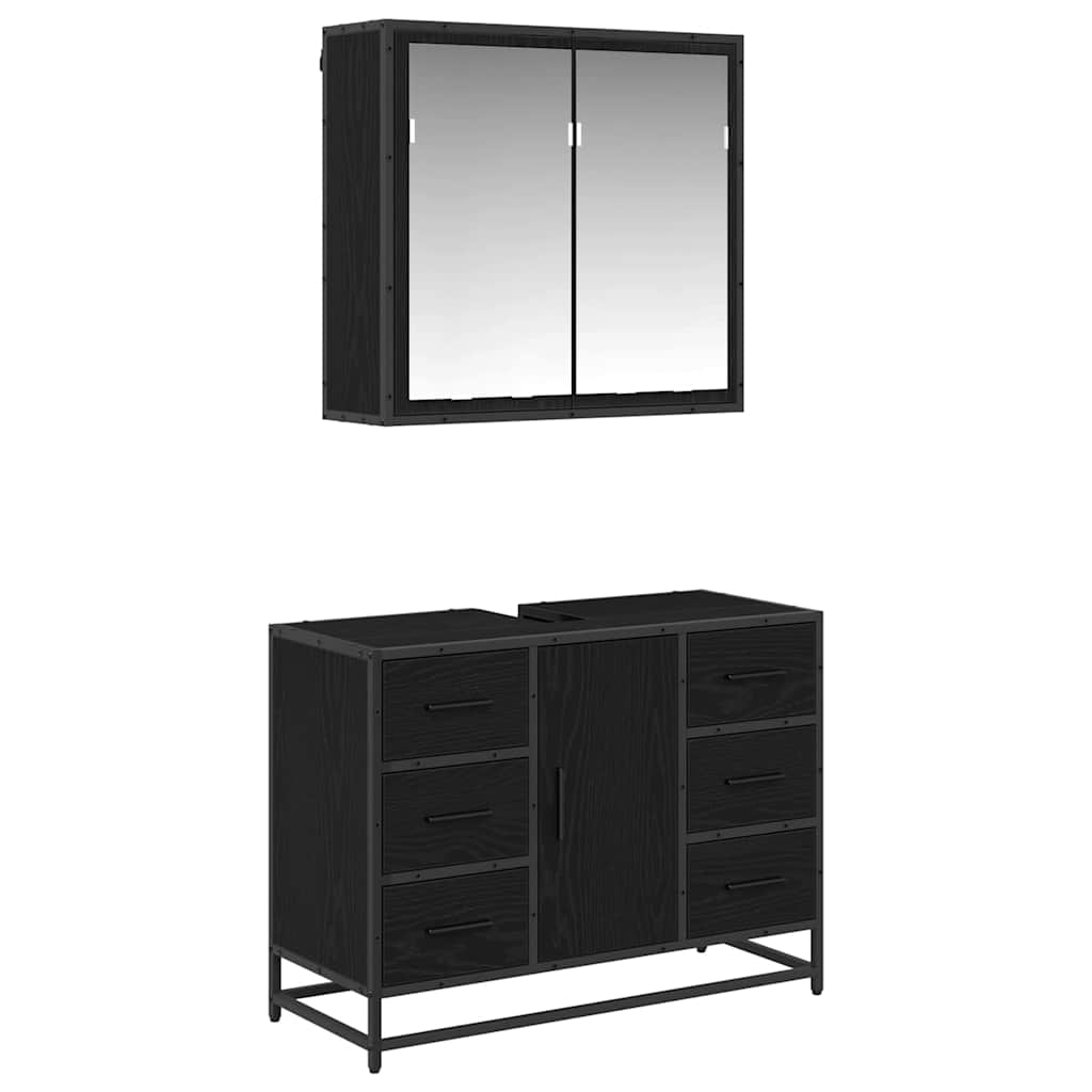 Bathroom Furniture Set 2 pcs Black Oak Engineered Wood