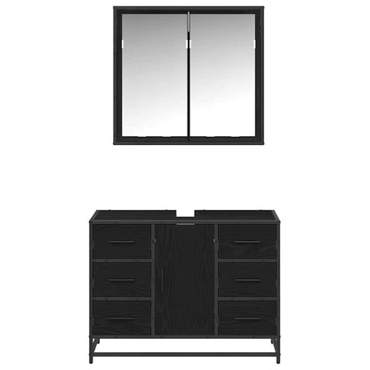 Bathroom Furniture Set 2 pcs Black Oak Engineered Wood