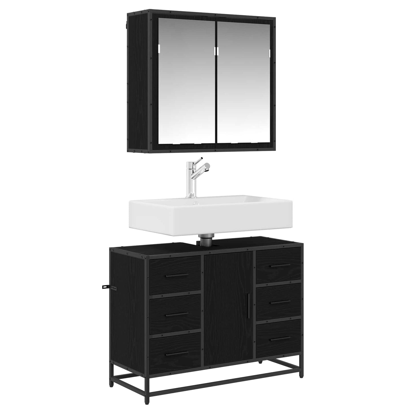 Bathroom Furniture Set 2 pcs Black Oak Engineered Wood
