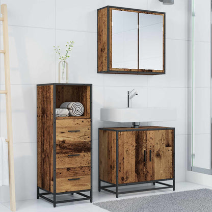 Bathroom Furniture Set with Door 3 pcs Old Wood Engineered Wood