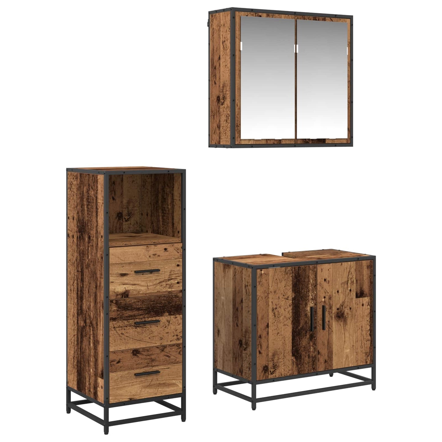 Bathroom Furniture Set with Door 3 pcs Old Wood Engineered Wood