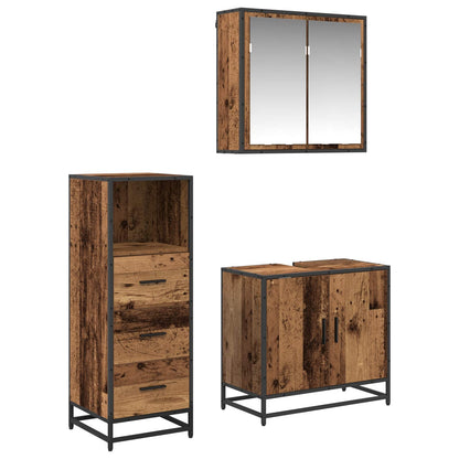 Bathroom Furniture Set with Door 3 pcs Old Wood Engineered Wood