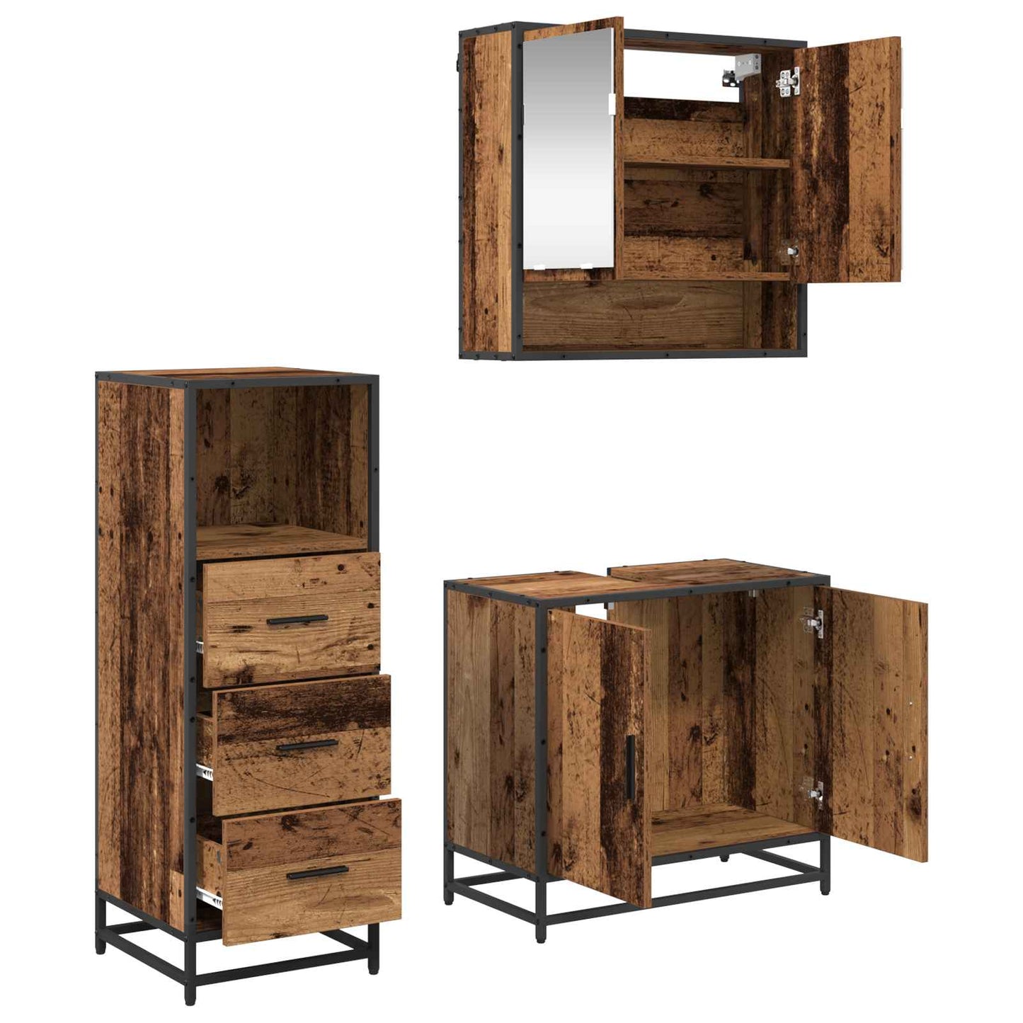 Bathroom Furniture Set with Door 3 pcs Old Wood Engineered Wood