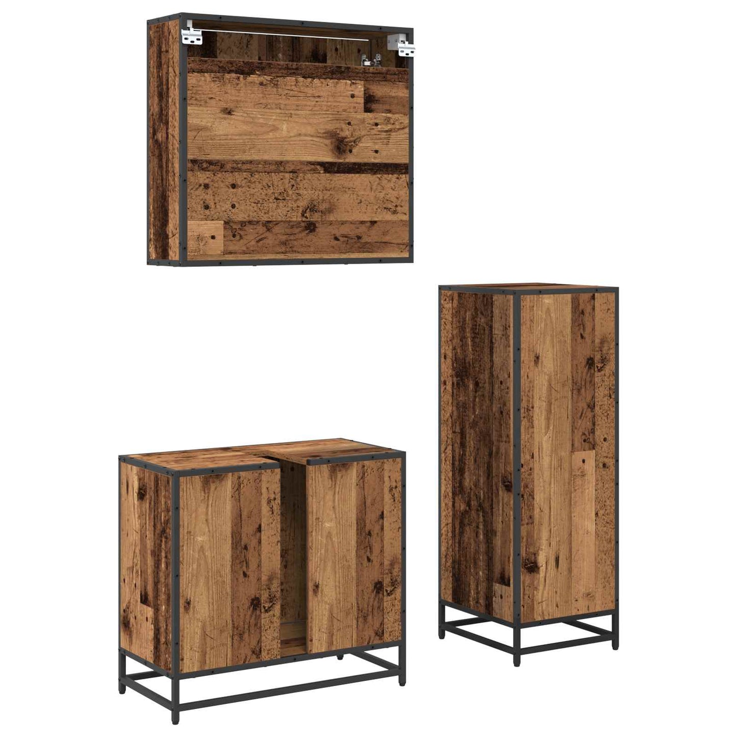 Bathroom Furniture Set with Door 3 pcs Old Wood Engineered Wood