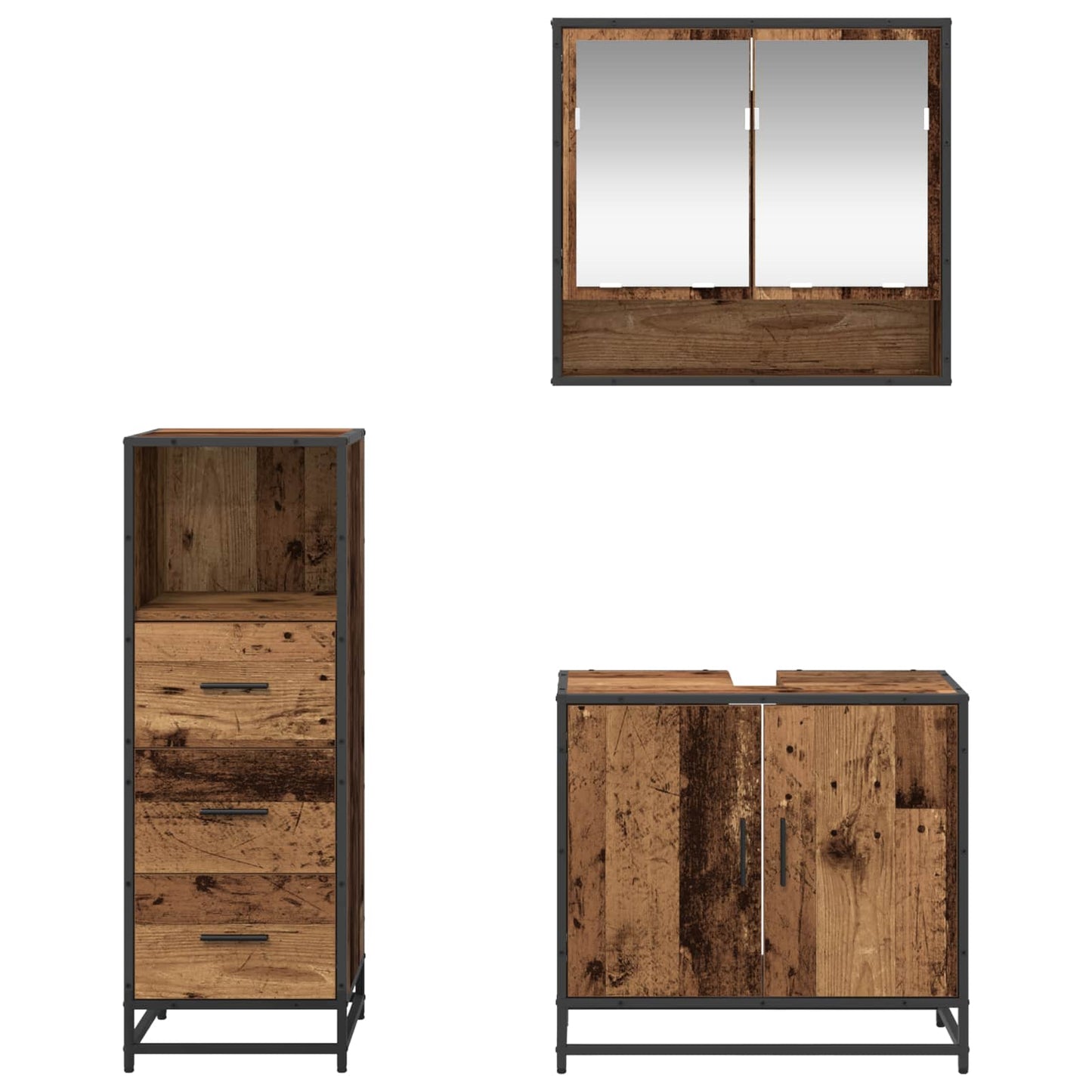 Bathroom Furniture Set with Door 3 pcs Old Wood Engineered Wood