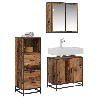 Bathroom Furniture Set with Door 3 pcs Old Wood Engineered Wood