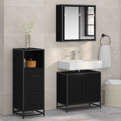 Bathroom Furniture Set 3 pcs Black Oak Engineered Wood